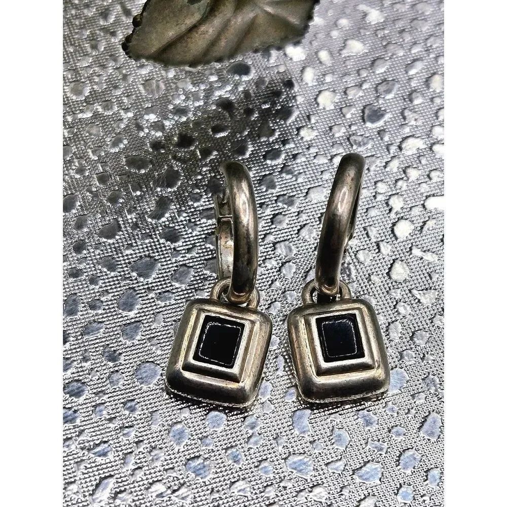 "5/$40" Lauren Conrad Silvertone Black Square Dangle Hoop Fashion Earrings